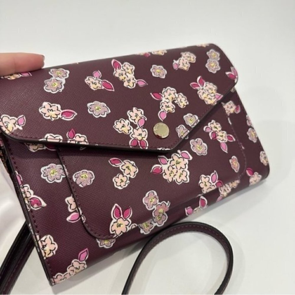 Kate Spade Tinsel Flap Crossbody Clutch Bag with Floral Print - Picture 4 of 14